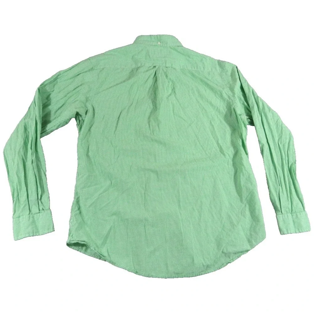 Polo Ralph Lauren Shirt Men L Green White Gingham Check Custom Fit Orange Pony